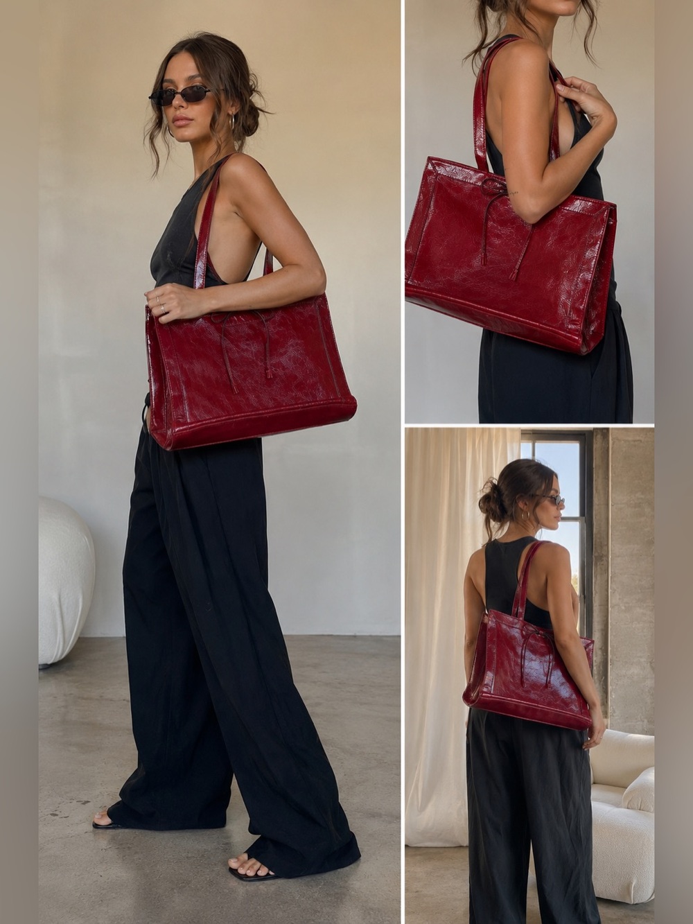 Liz Claiborne Vintage 1976 Red Patent Tote Bag Large Shoulder Bag